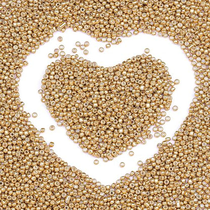 2mm Glass Seed Beads Bulk, Gold 12/0 Tiny Round Seed Bead, Small Mini Pony Craft Beads for Bracelet Necklace Wrist Jewelry Making Beading Weaving DIY Crafts Supplies - color: Gold