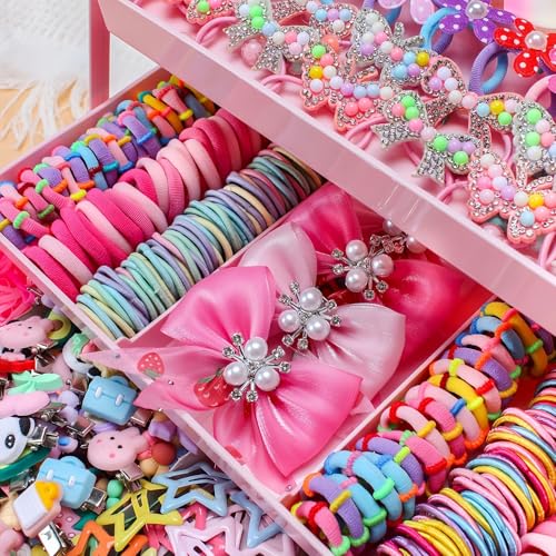 546PCS Hair Accessories Set, Colorful Hair Ties Clips and Bow Hair Styling Kit with Organizer Box