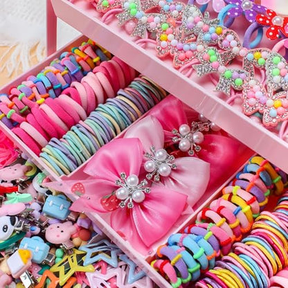 546PCS Hair Accessories Set, Colorful Hair Ties Clips and Bow Hair Styling Kit with Organizer Box