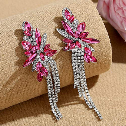 Marquise Crystal Bridal Chandelier Dangle Drop Earrings Ladies Gifts in Silver/Gold Tone - color: K-rose