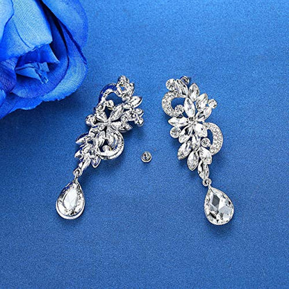 Marquise Crystal Bridal Chandelier Dangle Drop Earrings Ladies Gifts in Silver/Gold Tone - color: J-Clear Earrings Pin