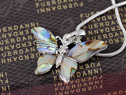 Alilang Silver Tone Abalone Colored Stone Butterfly Insect Wings Pendant Necklace - color: Butterfly