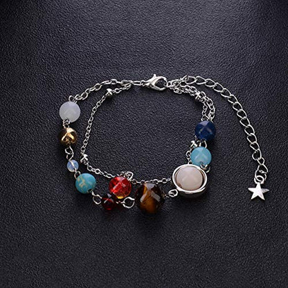 Summer Galaxy Solar System Universe Eight Planets Guardian Star Beads Foot Chain Barefoot Anklets Ankle Bracelet Jewelry-Silver Bead