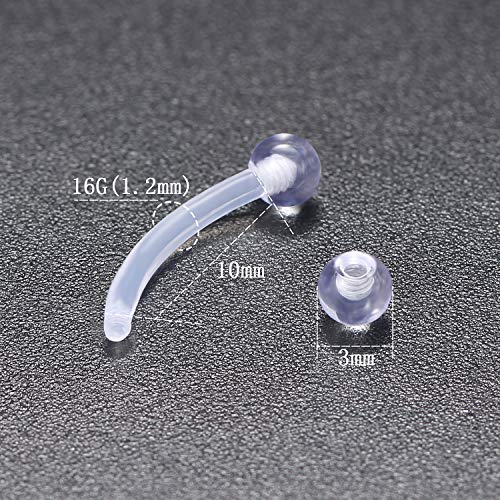 16G Clear Plastic Curved Barbells Eyebrow Ring Snake Eyes Tongue Rings Acrylic Bioflex Cartilage Helix Tragus Earrings Nipple Belly Lip Ring Piercing Retainer Length 6mm 8mm 10mm 12mm 36pcs - color: 36Pcs 16G 10mm