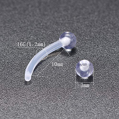 16G Clear Plastic Curved Barbells Eyebrow Ring Snake Eyes Tongue Rings Acrylic Bioflex Cartilage Helix Tragus Earrings Nipple Belly Lip Ring Piercing Retainer Length 6mm 8mm 10mm 12mm 36pcs - color: 36Pcs 16G 10mm