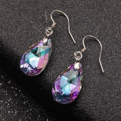 Austrian Crystal Teardrop Drop Earrings for Women, French Hook | 925 Sterling Silver Hook, Crystal Dangle Earrings, Sparkly Teardrop Stone, Lightweight Feel, Day-To-Evening Wear - color: Vitrail Light