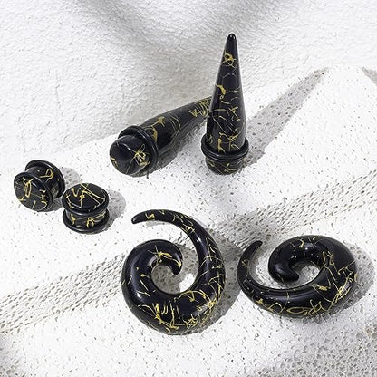 Qmcandy 00G-20mm Ear Stretching Kit 36PCS Big Gauge Taper Kit Large Acrylic Tunnel Plug Spiral Set - color: 36pcs Gloden Line, Black