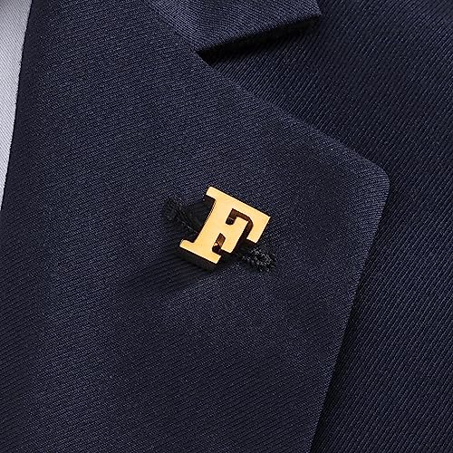 Initial Lapel Pin for Men Women, Brooch Pins for Men Suits, Metal Button Pins in 18K Gold and Silver Tone. - color: Gold-F