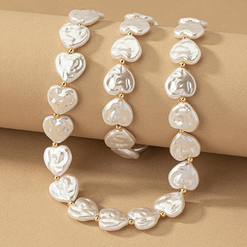 Wedding Pearl Jewelry Set for Women Classic Necklace and Earrings Faux Pearls Bridesmaid Gift wedding bride trendy fashion jewelry fall fashion - color: B-Imitation pearl peach heart collarbone chain set
