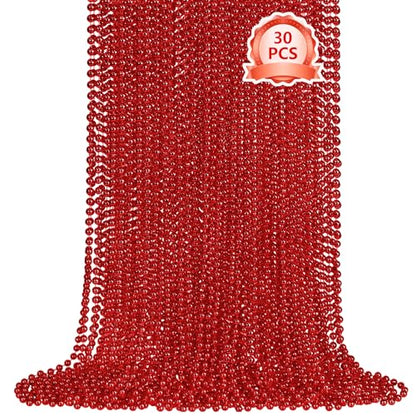 SHAOQINLIN 30 PCS Red Mardi Gras Beads, Red Christmas Beads, 33" Valentines Necklace Metallic Beaded Costume Necklaces Party Necklaces for Parade Throws Wedding Birthday Party Favorss - color: Red