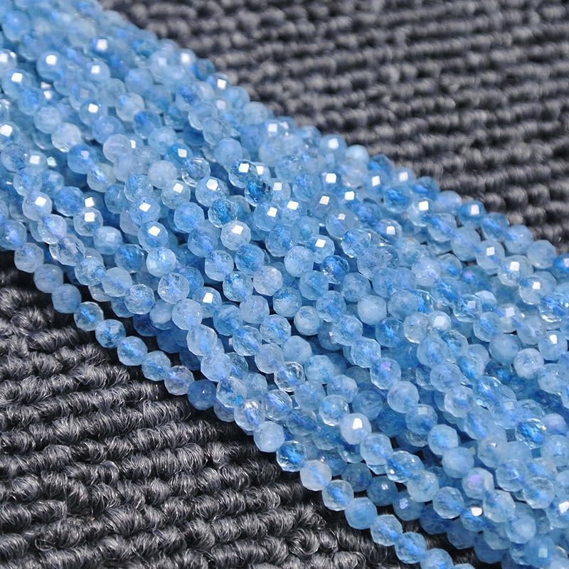 120pcs 3mm Natural Aquamarine Gemstone Beads Faceted Round Loose Stone Beads for Jewelry Making (1 Strand) - color: Aquamarine, size: 2.8-3.3mm