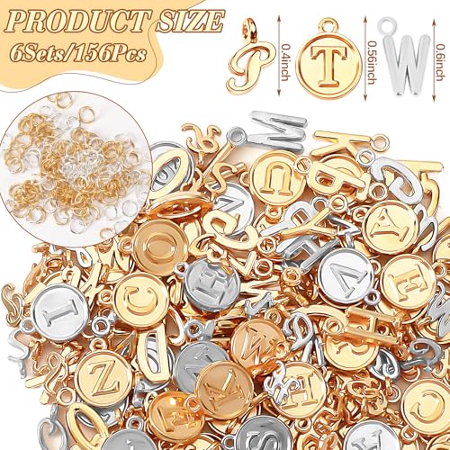 SANNIX Letter Charms, 156Pcs/6 Sets Alphabet ABC Letter Charms 3 Styles | Capital A-Z Charms, DIY Bracelet Necklace Pendants ,with 200Pcs Open Jump Rings for Jewelry Making, KC Gold & Antique Silver - color: KC Gold and Silver
