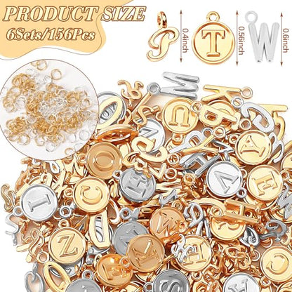 SANNIX Letter Charms, 156Pcs/6 Sets Alphabet ABC Letter Charms 3 Styles | Capital A-Z Charms, DIY Bracelet Necklace Pendants ,with 200Pcs Open Jump Rings for Jewelry Making, KC Gold & Antique Silver - color: KC Gold and Silver