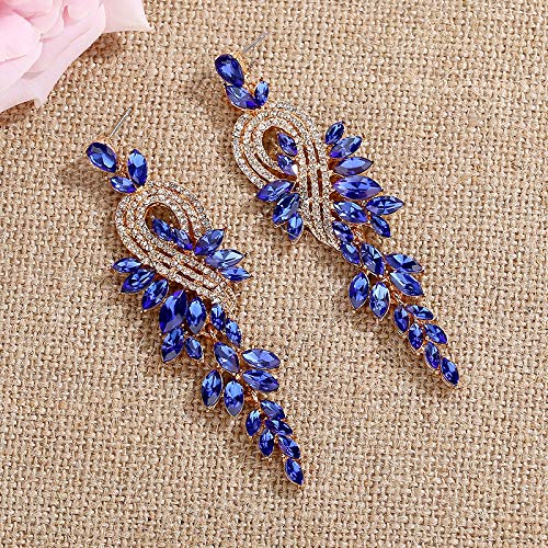 Marquise Crystal Bridal Chandelier Dangle Drop Earrings Ladies Gifts in Silver/Gold Tone - color: D-Blue Earrings Pin
