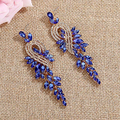 Marquise Crystal Bridal Chandelier Dangle Drop Earrings Ladies Gifts in Silver/Gold Tone - color: D-Blue Earrings Pin