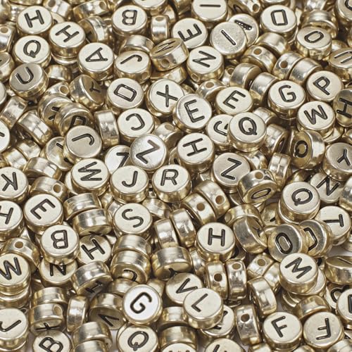 1000Pcs Acrylic Gold Letter Beads Alphabet Colorful Letter Black Round Beads for Friendship Bracelets and Gifts Souvenir Jewelry Making(4 * 7mm Round) - color: Black Gold(Round)
