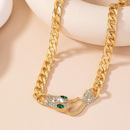 Punk Animal Snake Choker Necklace Hip Hop Rhinestone Snake head Cuban Link Chain Necklace Chunky Cuban Chain Crystal Jewelry for Women Gifts - color: Style B Gold