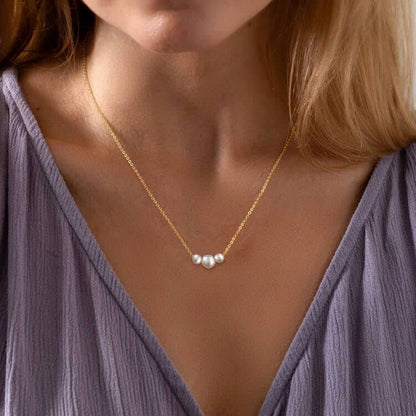 Gold Pearl Necklace For Women - 14K Gold Plated Layered Herringbone Chain Pearl Necklace, Trendy Simple Gold Jewelry Gift - color: Three Pearl-Gold