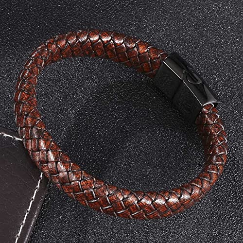 Wycian Leather Bracelet Jewelry, Gold Bracelet for Boys Black Stainless Steel Simple Braided Leather Cord for Men Boys Jewerly Gifts Upgrade