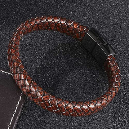 Wycian Leather Bracelet Jewelry, Gold Bracelet for Boys Black Stainless Steel Simple Braided Leather Cord for Men Boys Jewerly Gifts Upgrade