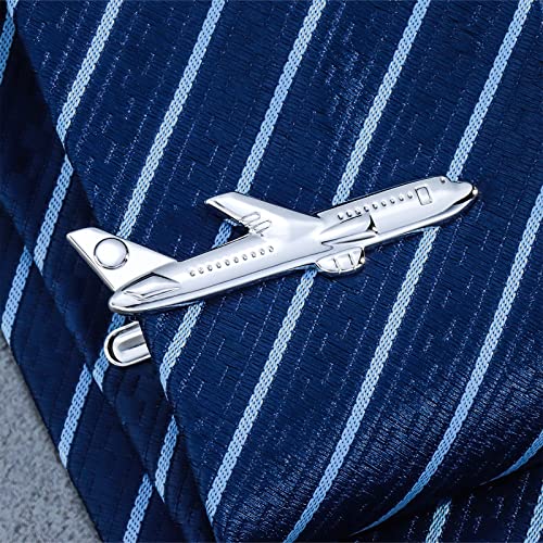 HAWSON 2 inch Tie Clip for Men-Novelty Sport Necktie Bar Clip,Tie Pin,Special Interesting Gift for Men - style: Silver Airplane