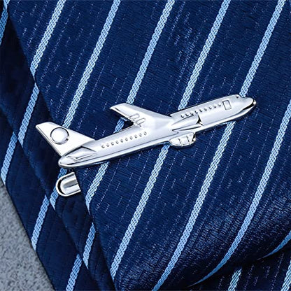 HAWSON 2 inch Tie Clip for Men-Novelty Sport Necktie Bar Clip,Tie Pin,Special Interesting Gift for Men - style: Silver Airplane