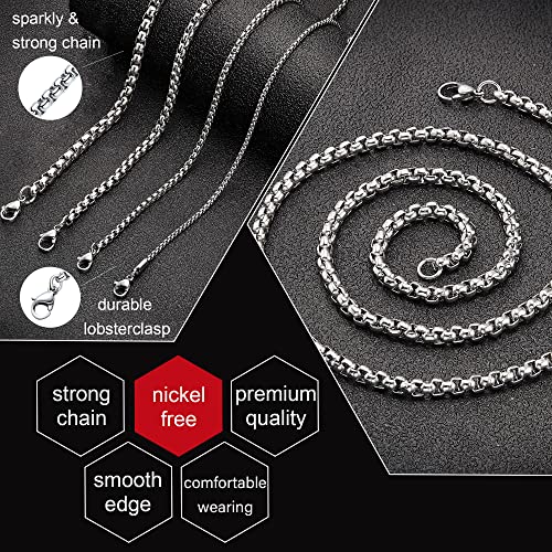 Mens Chain Necklaces, Stainless Steel Rolo Chain Necklace for Men & Women - color: Silver 4mm