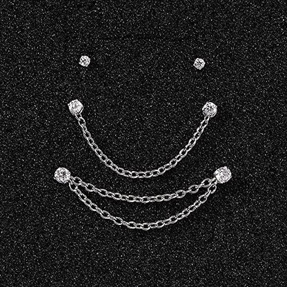 PunkTracker 20G Nose Rings 2mm 2.5mm 3mm CZ Nose Studs | with Chains Surgical Steel Nose Piercing Jewelry Nose Ring Studs - style: Silver, Nose Studs