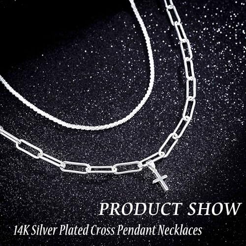 Layered Plated Silver Cross Necklace Sparkle Chain Dainty Jewelry for Women - color: B-Style
