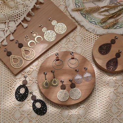 THUNARAZ Clip on Dangle Earrings for Women Trendy, Bohemian Earrings Set | 9 Pairs Non-Pierced Earrings, Lightweight Comfortable Earrings, Bohemian Drop Clip on Earrings, Hypoallergenic Earrings Set - style: Style A