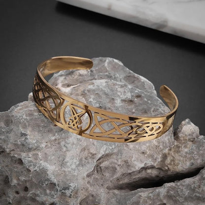 Stainless Steel Cross Adjustable Cuff Bracelet Men Womens Celtic Seal Two X Shape Amulet Jewelry - color: golden