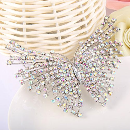 EVER FAITH Austrian Crystal Gorgeous Volant Butterfly Brooch for Bride, Prom, Bridal - color: Clear AB Silver-Tone