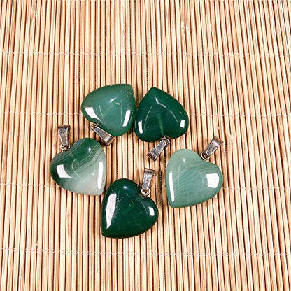 LHJ 20 Pcs Natural Stone Pendants Heart Shape Crystal Quartz Agate Charms for Jewelry Making Necklace Bracelet - color: Heart A