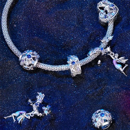 Heart Charm Clip Lock Spacer Stopper Charm Bead Bracelet 925 Sterling Silver Charms Safety Chain for Pandora Bracelets - color: Star Stoppered Beads