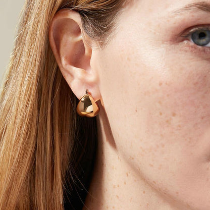 Chunky Gold Hoop Earrings for Women 14k Gold Plated Thick Triple Earrings | Hypoallergenic Trendy Chunky Gold Hoops Earrings,Dainty Jewelry Gifts for Women - style: Gold Teardrop U-Shaped Earring