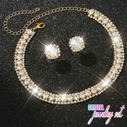 CLOACE Rhinestone Bridal Wedding Jewelry Set Sparkly Chocker Necklaces Earrings Prom Jewelry Accessories for Women - color: Gold