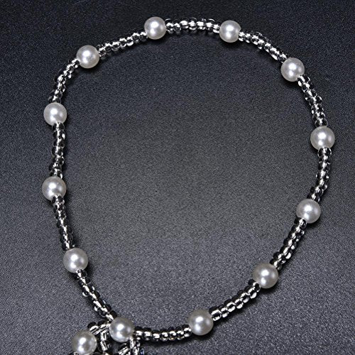 ZHONGJIUYUAN 2PCS(1 Pair) Footless Bridal Foot Jewelry Women Faux Pearls Anklets Beach Wedding Pearl Barefoot Sandals Stretch Anklet Chain