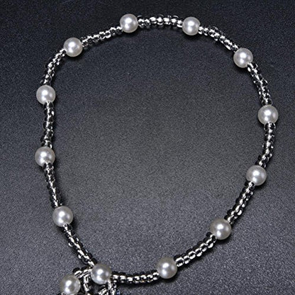 ZHONGJIUYUAN 2PCS(1 Pair) Footless Bridal Foot Jewelry Women Faux Pearls Anklets Beach Wedding Pearl Barefoot Sandals Stretch Anklet Chain