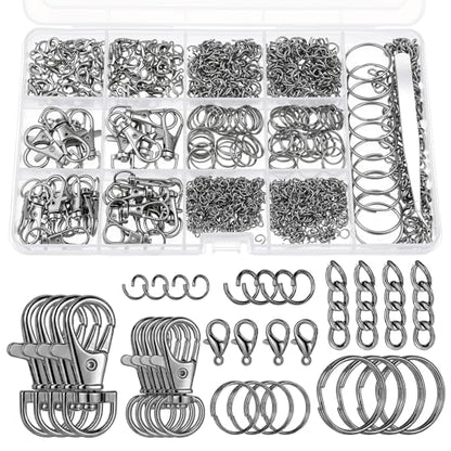 1130PCS Keychain Making Kit Jump Rings for Jewelry DIY Key Chain Supplies with Keyrings Bulk, Metal Lobster Claw Clasp, Swivel Snap Hook, Extender Chain for Crafts Accessories（Black） - color: Black