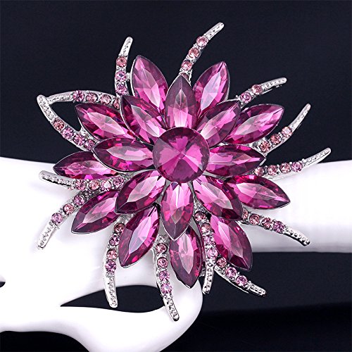 Rinestone Flower Brooch for Women Men Elegant Crystal Rose Flower Lapel Dress Brooches Pin Party Accessories Jewelry - style: purple