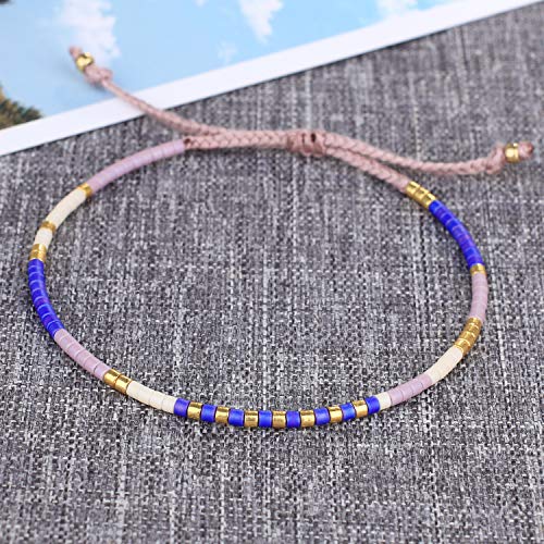 KELITCH Women Friendship Bracelet Seed Beads Miyuki Thin Strand Bracelets Adjustable Boho Jewelry - color: Purple 58