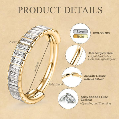 FUNLMO 316L Surgical Steel Hinged Segment Ring Conch Helix Septum Piercing Jewelry Nose Ring Hoop Cartilage Huggie Earring Baguette Gems Thick Hoop Earring - color: Gold