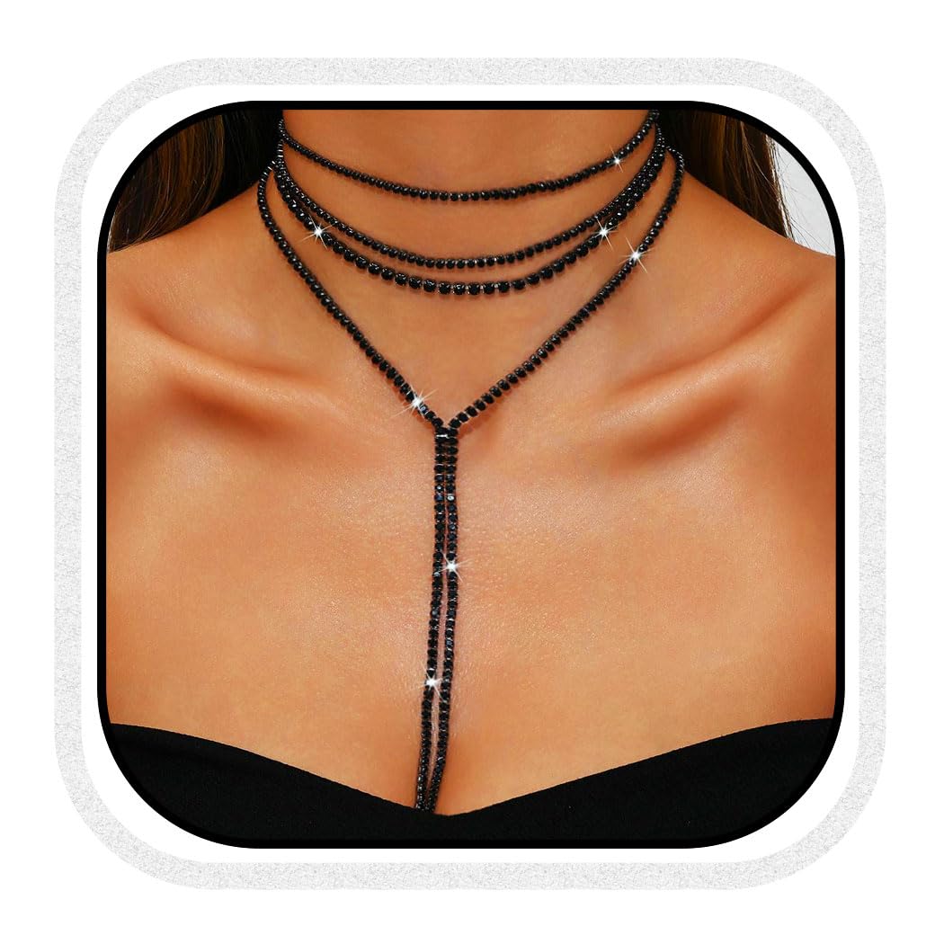 Unicra Black Rhinestone Necklace Diamond Choker Necklaces Formal Bridal Prom Fashion Costume Jewelry Necklace for Women - color: Black