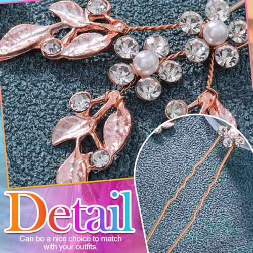 Heread Leaf Bride Wedding Hair Pins Crystal Bridal Head Dress Pearl Hair Accessories for Women and Girls (Pack of 3) (A Rose Gold) | Silver and Gold and Rose Gold Leaf Bridal Hair Clip Silver Rhinestone Pieces for Brides - color: A Rose Gold
