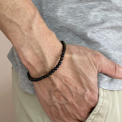 Carnelian Bracelet - Stone of Luck,Stretch Natural Stone Crystal Beads Jewelry Gifts for Women Men Unisex - color: Black Obsidian-Pleasure, size: 4mm