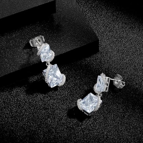 Gemsme Bridal Wedding Earrings for Brides Bridesmaides, 925 Sterling Silver Posts hypoallergenic Cubic Zirconia stud,Drop & Dangle Earrings for Women Jewelry Gifts - color: White - Square Shape