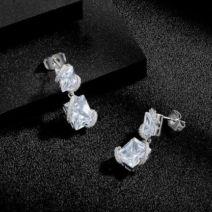 Gemsme Bridal Wedding Earrings for Brides Bridesmaides, 925 Sterling Silver Posts hypoallergenic Cubic Zirconia stud,Drop & Dangle Earrings for Women Jewelry Gifts - color: White - Square Shape
