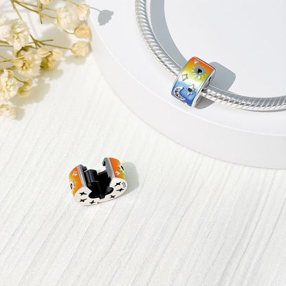 925 Sterling Silver Openable Clip Spacer Bead Fits Pandora Bracelet | Hypoallergenic Clip Stopper Charm, Star Clover Butterfly Floral Mom Heart Paved Zircon Gift for DIY Charm Bracelet Jewelry - color: Sun Moon Star