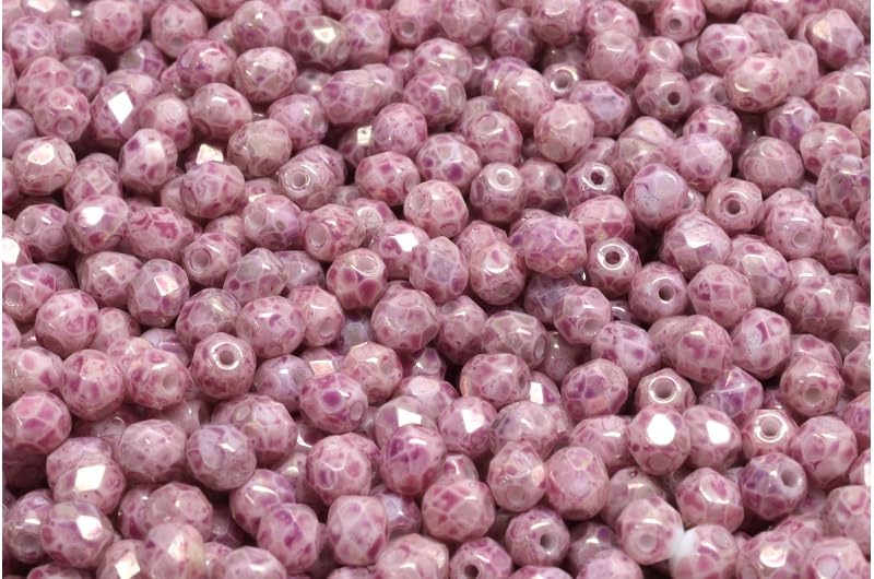 2.1oz (60 g) Mix of Unique Czech Bohemia Glass Pressed Beads, Dirty Pink Antique, Table Cut, Matte and Glossy, Faceted Fire Polish, Hand Made Set Kit BCV - color: Antique Dirty Pink