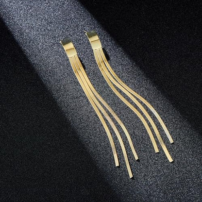 Long Tassel Dangle Drop Earrings, Silver/Gold Cz Chain Earrings for Women Fringe Geometric Bar Drop Formal Earrings Prom Party Lightweight Jewelry Gifts - color: A